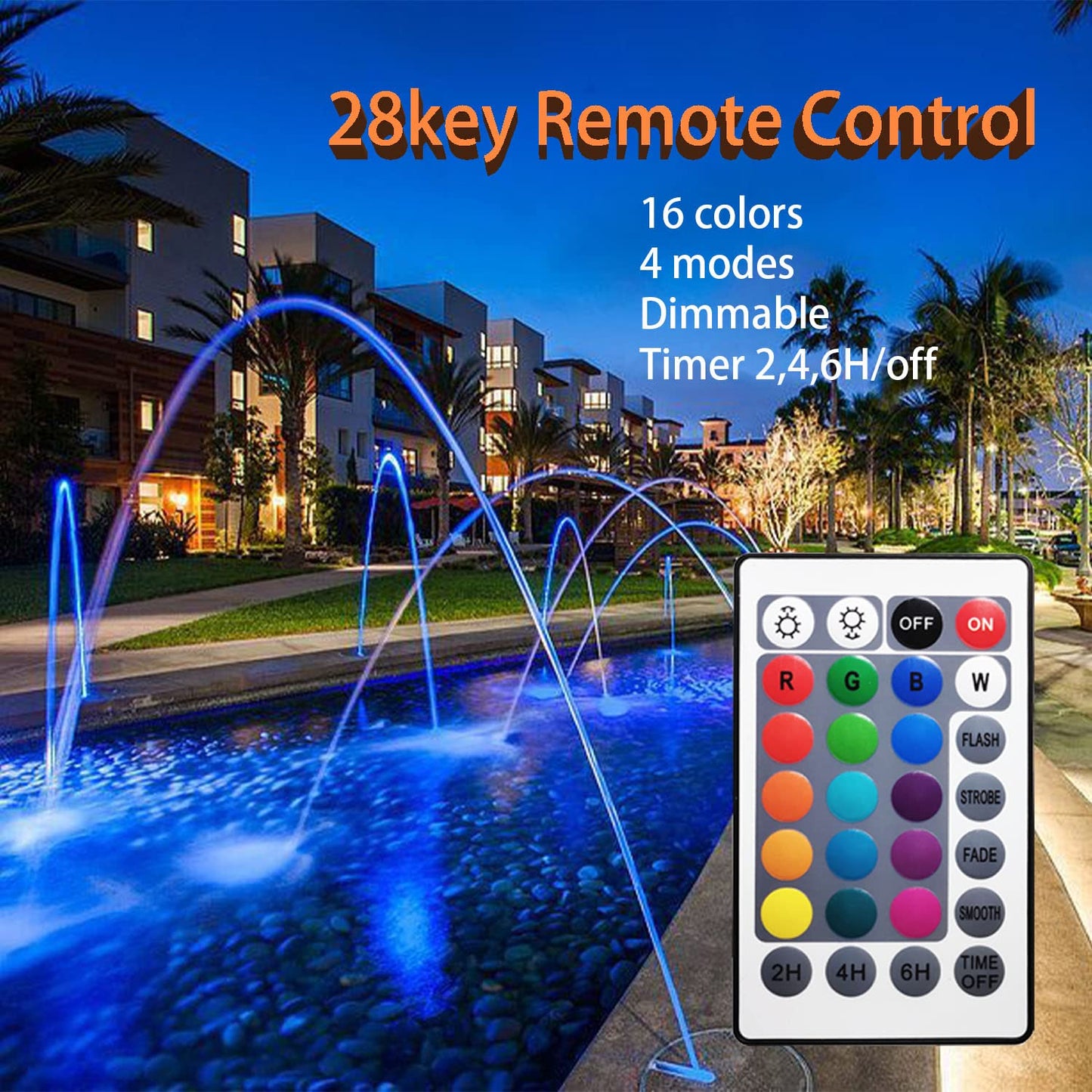 TENSUL Colored Pond Lights with Timer, RGB Weighted Fountain Light IP68 Waterproof, Dimmable Outdoor Landscape Lights Fish Tank Pond Fountain Garden, 4 in Set