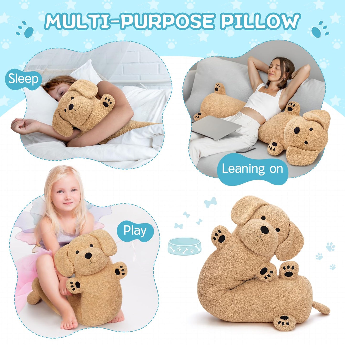Muiteiur 43.3 Inch Long Dog Plush Pillow, Golden Retriever Dog Stuffed Animal with Big Ears, Soft Hugging Body Pillow, Gift for Kids, Girlfriend