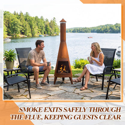 Ferrochef 70 Inch Country Outdoor Chiminea Fireplace Heavy-Duty Steel Wood-Burning Chiminea Fire Pit with Wire Mesh Cover