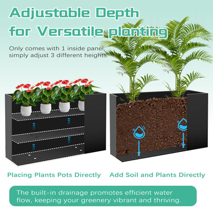 Metal Rectangular Planter Box, 38''L x16''Wx20''H Planter Boxes Outdoor Heavy Duty, Rectangular 3 Tier Adjustable Height Outdoor Galvanized Steel Plant Box, Garden Planter for Plants and Flowers