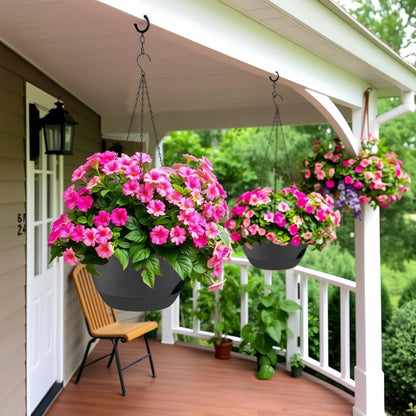 zople 2 Pack 12 Inch Self Watering Hanging Planters for Indoor Plants, Large Black Plastic Hanging Pots with Chains for Outdoor Patio Garden Home Decor Black