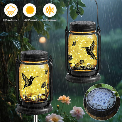 ANGMLN Hummingbird Solar Lanterns Outdoor Waterproof -Gifts for Women Mom Grandma Birthday, Mothers Day, Mason Jar Hanging Lights for Patio, Yard, Porch, Balcony, Garden Decor