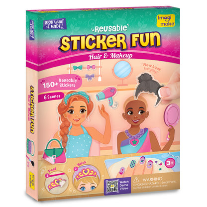 Imagimake Reusable Sticker Fun – Hair & Makeup Kit |Reusable Glam Stickers for Kids | 6 Styling Scene Boards | Pretend Play | Kids Games 3-5 | Toddler Girl Toys | 3,4,5,6,7 Year Old Girl Birthday Gift
