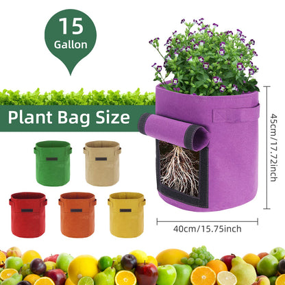 Ohiyoo 6 Pack 15 Gallon Potato Grow Bags with Flap, Potato Growing Bags Garden Planting Bag with Handle, Nonwoven Fabric Vegetables Grow for Potato Tomato Carrot Onion (15 Gallon)