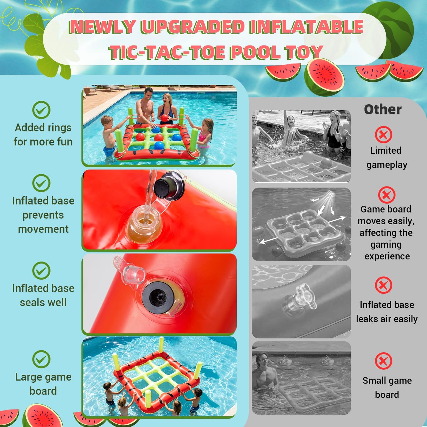 JHMFDDSB Pool Toys Games Set, 2 in 1 Giant Inflatable Pool Tic Tac Toe Game & Ring Toss with Combined Inflation & Water Filling Valve for Adults Kids Family, Shallow Water Beach Yard Activities