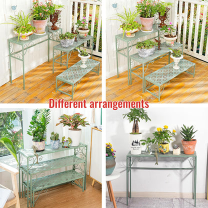 Sungmor Metal Plant Stand - 3 Tier Foldable Ladder Planters Display Shelf - Multiple Plants Flower Pots Vases Storage Organizer - Indoor Outdoor Multi Tiered Plant Rack for Garden Balcony Yard