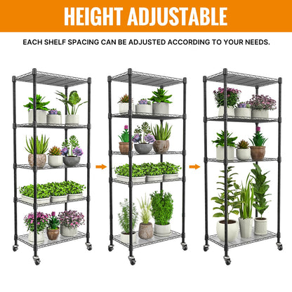 sagrynfp Plant shelf with grow light, 5-Tier metal Plant Stand with 4-Pack 72W Full Spectrum Grow Lights, Auto Timer，Ladder Flower Pot Stand indoor 23.2" L x 13.4" W x 61.4" H