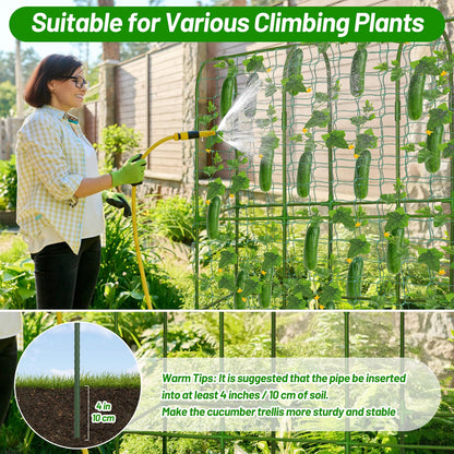 U-Shape Cucumber Trellis with Fabric Raised Garden Bed 65x50 Inch Metal Garden Arch Trellis with Net, Climbing Plants Vegetables Heavy-Duty Outdoor Plant Support for Pea, Grape, Squash, Tomatoes