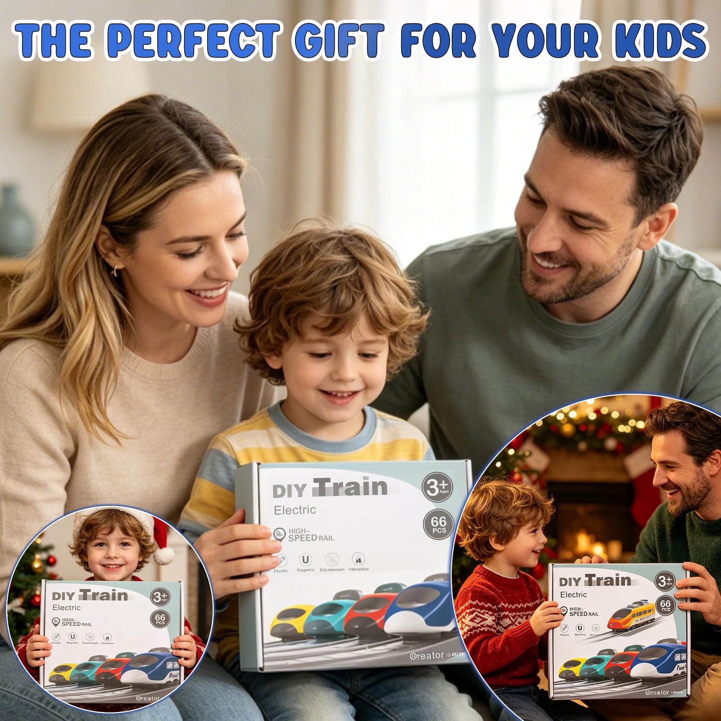 Wdmiya Train Sets for Toddlers, 66 Pcs Trains Toy with Battery Operated & Tracks (Magnetic Connection), Compatible with Thomas, Brio, Christmas Toy Gifts for 3 4 5 6 7 8 Years Old (Police)