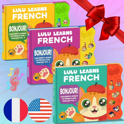 Lulu Learns French Vol. 1 — Interactive Sound Board Book for Toddlers 1-3, Bilingual English & French Songs & Music, Talking Musical Learning Toy and Gift for Babies & Kids
