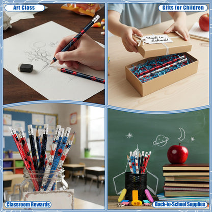 Resurhang 200 Pcs Wooden Pencil with Eraser for Kids Spider Pencils Bulk Novelty Kids Fun School Supplies Back to School Supplies for Kid Student Teacher Classroom Reward