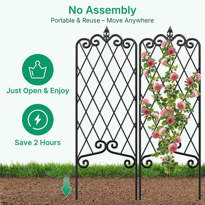 Amagabeli Garden Trellis for Climbing Plants 47” x 16” Rustproof Black Iron Plant Trellis Potted Vines Vegetables Flowers Patio Metal Wire Lattices Grid Panels for Ivy Cucumbers Clematis 2 Pack GT03