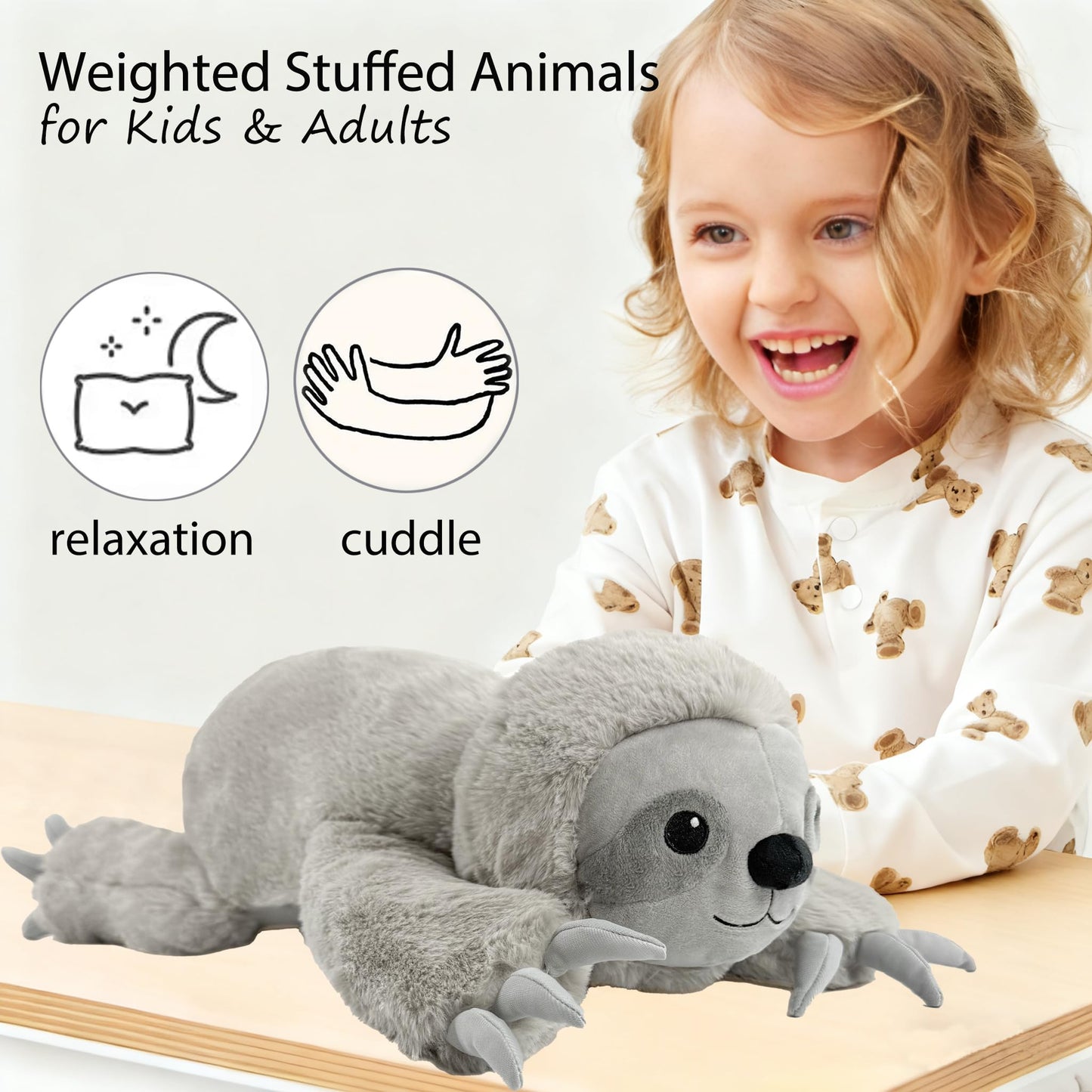 JUSTQUNSEEN 4.5 Lbs Weighted Stuffed Animals for Kids and Adults 22" Cute Sloth Shaped Toys Soft Weighted Plush Toys Gifts for Christmas Easter Birthday Holidays Ideal Huggable Plush Pillow (Sloth)