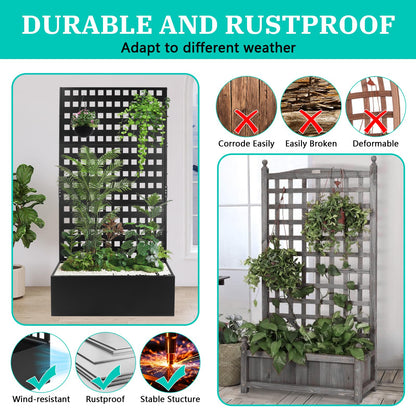 TRVFPON Metal Planter Box with Trellis Raised Garden Bed with Drainage Holes， Privacy Planters for Patio as a Privacy Screen for Climbing Plants Outdoor (35x18x71Inch)