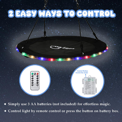 48 Inch Tree Swing with LED Light for Kids, 900lbs Flying Saucer Swing, with Adjustable Hanging Straps, for Indoor and Outdoor, Great Gifts for Kids (48INCH)