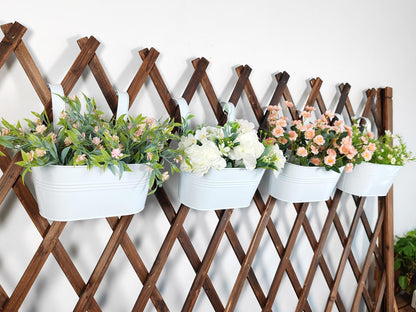 Joyfernal 12" Balcony Railing Planters, Outdoor Hanging Planter for Fence, Stylish Metal Porch Deck Flower Pot for Herbs & Succulents (White, Pack of 4)