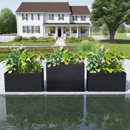GZLVSOW Rectangular Steel Planter 36" L x 12" W x 16" H Metal Rectangle Outdoor Planter Metal Heavy Planters Box Indoor & Outdoor,Commercial & Residential (36 x 12 x 16,Black)