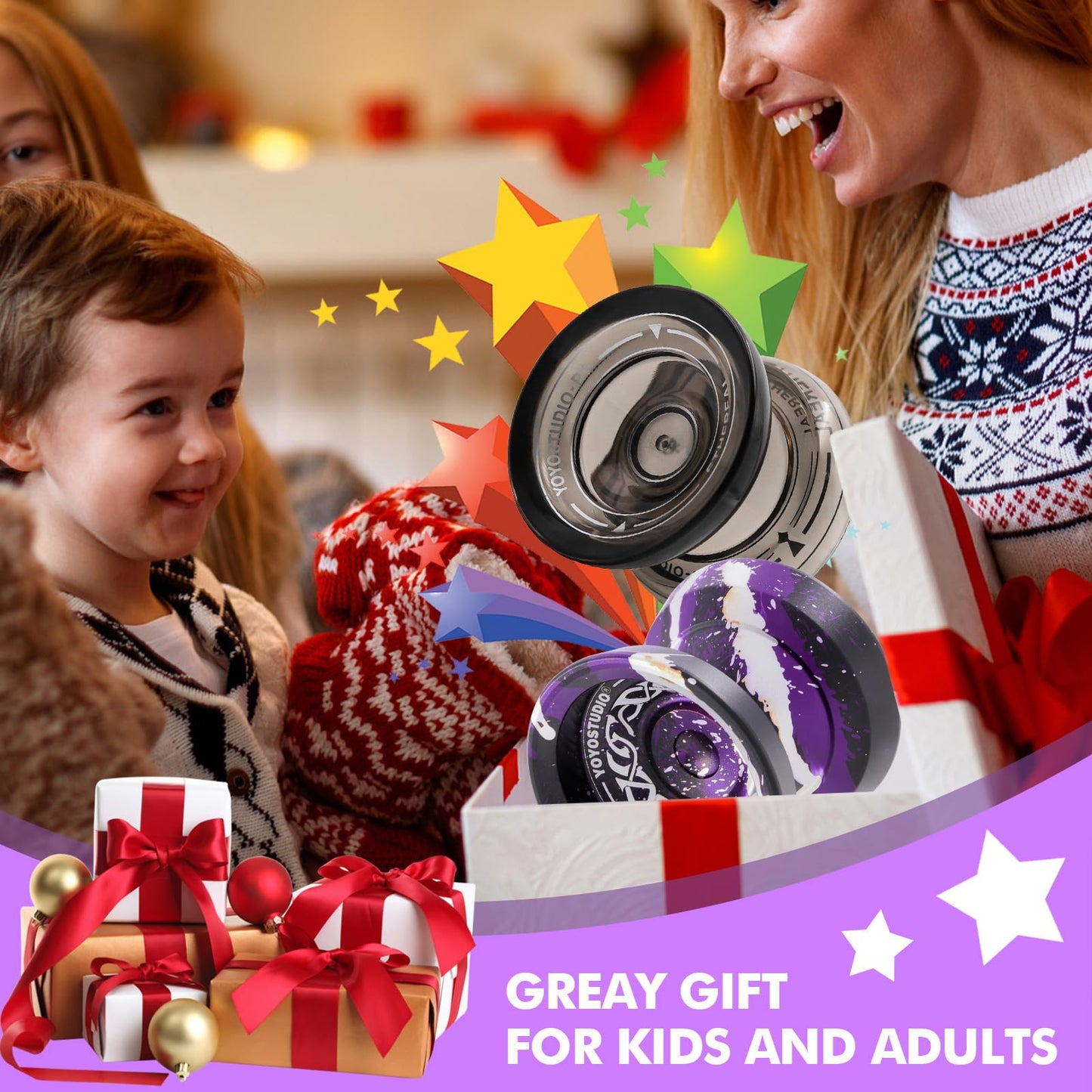YOYOSTUDIO Responsive Yoyo for Kids 8-12, Professional Yoyo 2 Pack, Dual Mode Metal Yo Yo + Plastic Yoyos with 10 Yo-yo Strings, 2 Yoyos Case, Yo-Yo Accessory Kit