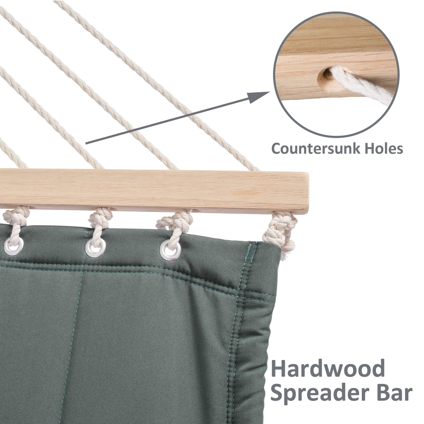SUNCREAT Double Hammock for 2 Person, Extra Large Outdoor Portable Hammock with Hardwood Spreader Bar, Soft Pillow, 475 lbs Capacity, Gray Green