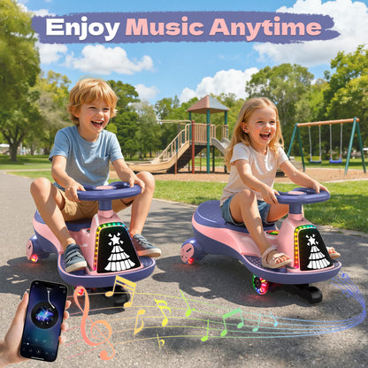 ANPABO 12V Electric Wiggle Car with Pedals, 2 Seater, 2x75W Motor, Music & Bluetooth, Ride On Toy for Kids Ages 3+, 170 Lbs, Pink