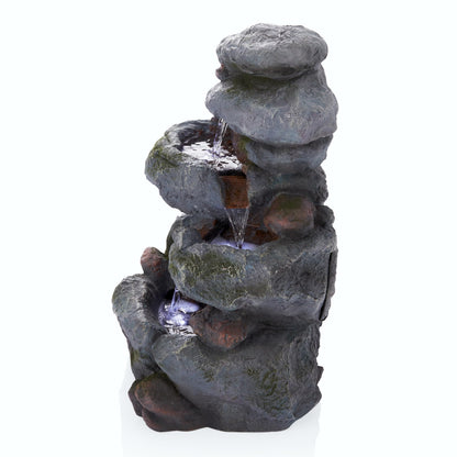 Alpine Corporation 22" Tall 3-Tier Outdoor Rock Waterfall Fountain with LED Lights, Natural Stone Look for Garden, Patio, Yard & Porch Decor, Gray