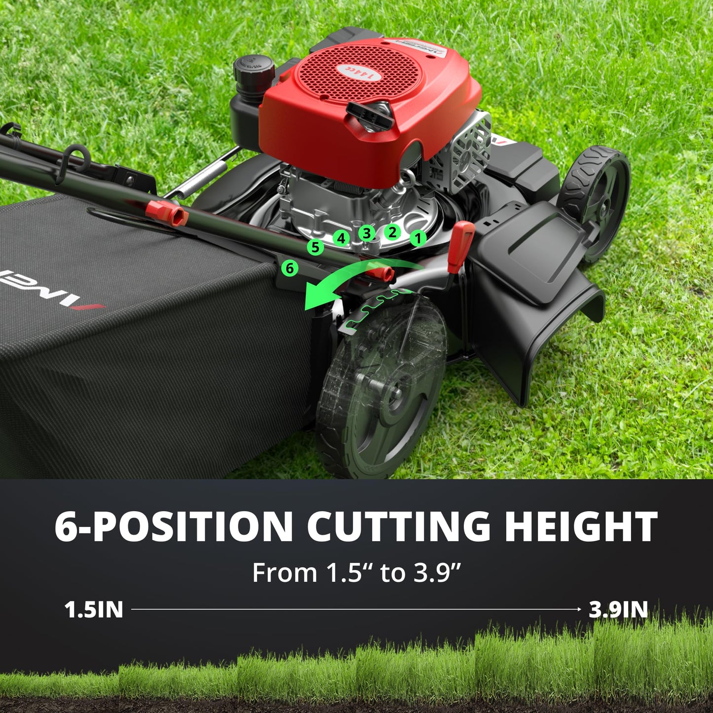 AMERISUN 21-Inch 3IN1 Gas Push Lawn Mower, 144cc 4-Cycle OHV Engine, Mulch/Bag/Side Discharge, 6-Position Height Adjustment, Steel Deck Walk-Behind Mower for Small to Medium Yards