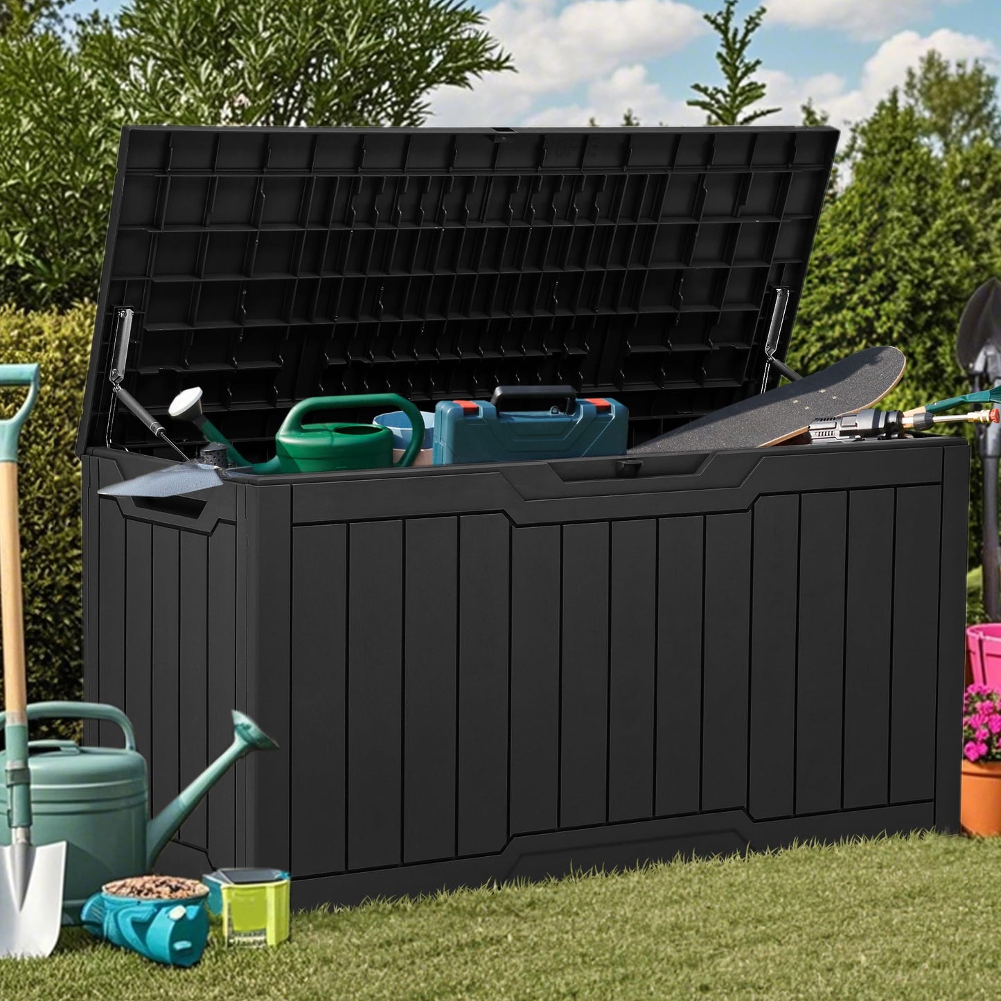 YITAHOME 80 Gallon Resin Deck Box, Weather Resistant Outdoor Storage Box, Lockable Indoor Outdoor Storage for Supplies and Essentials, Black