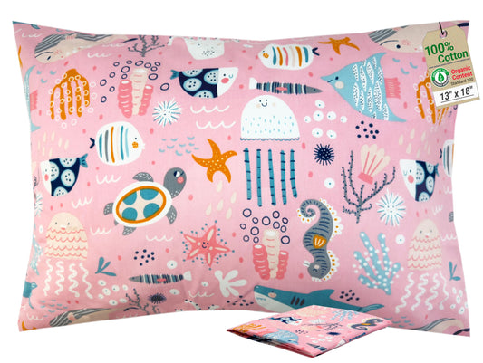 ZPECC Toddler Pillow with Pillowcase - 13x18 Organic Cotton Hypoallergenic Kids Pillow, Baby Essentials for Travel Crib Daycare Stroller (Intended for Age 2 and up) Ocean