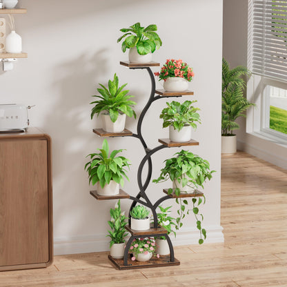 EVAWOO Plant Stand Indoor with Grow Light - 8 Tiered Plant Shelf Indoor, Corner Plant Stand, 49" Tall Plant Shelf with Lights for Indoor Growing, Lighted Flower Holder for Living Room, Balcony, Black