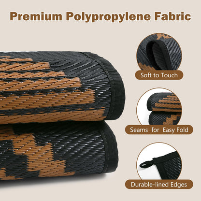 Lahome Outdoor Rugs 8x10 Waterproof, Reversible Plastic Large Outdoor Rug for Patios, Outside RV Mat Carpet for Patio Deck Porch Backyard Balcony Picnic Trailer (Black/Brown, 8' x 10')