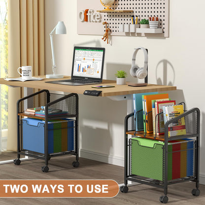 Tiaoheka Rolling File Cabinet with Adjustable Dividers, Vertical Filing Cabinet with Storage Drawer on Lockable Wheels, Hanging File Organizer Beside Under Desk for Office, Home（Patent Pending）