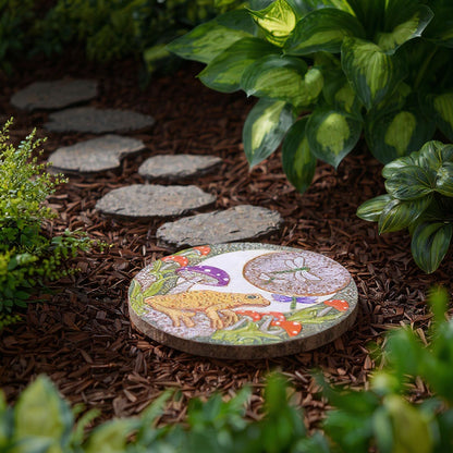 Hapjoy Stepping Stones Outdoor for Garden Moon Frog Mushroom Butterfly Decorative Stepping Stones Walkway Round Stone Garden Decor for Pathway Lawn (Yellow)