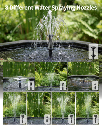 POPOSOAP 6.5W Solar Pond Filter Built-in Battery Backup, Solar Water Fountain Pump with Pond Filter, 8 Nozzles & PVC Tubing for Bird Bath, Small Ponds, Fish Tanks, Water Features P3065D