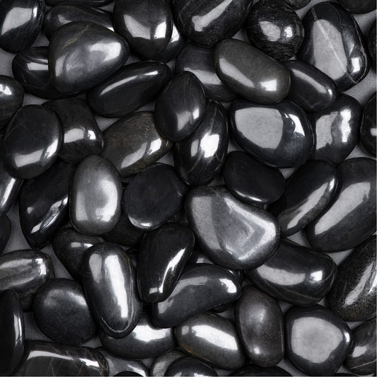 Ausluru 20 lbs Polished Black River Rocks, Natural Decorative Stones for Indoor Plants, Vases & Fish Tank, Includes 1 Engraved Inspirational Rock, 1-2 Inch Decorative Pebbles for Garden Landscaping