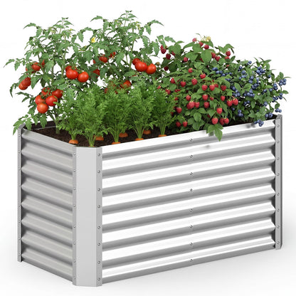 Giantex 4 x 2 x 2 FT Galvanized Raised Garden Bed, Rectangular Metal Planter Box with Open-Ended Base for Sapling Vegetable Flower Fruit, Outdoor Plant Container Kit for Patio & Lawn, Sliver