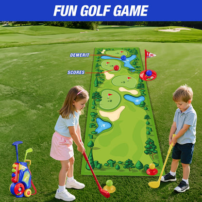 HYES Toddler Golf Set 2-4 Years, Kids Golf Club with 8 Balls, 4 Plastic Clubs, Putting Mat, Scoreboard, Storage Bag, Indoor Outdoor Game with Golf Cart Sport Toy Gift for Baby Boys Girls Age 3-5, Blue