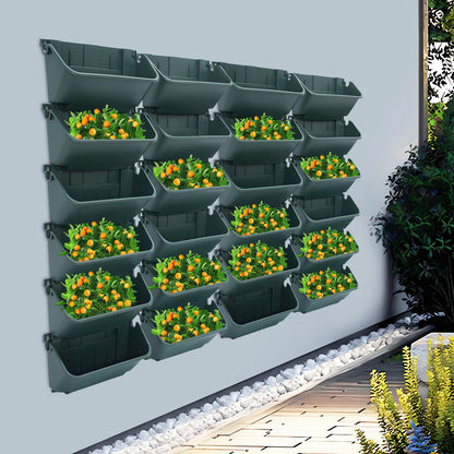 Eapmic Vertical Wall Planter with 24 Pots, Hanging Garden Plant Flowerpot Holder, Stackable Wall-Mounted Planter, Balcony Planters for Flowers Vegetables Fruits (Army Green, 24 Pots)