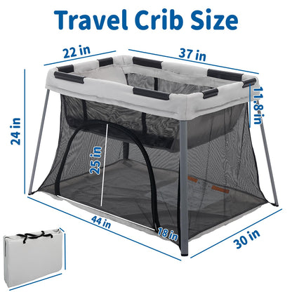 Portable Travel Crib for Baby & Toddler, Gentle Monster Lightweight 2 in 1 Baby Travel Pack and Play Bassinet with Mattress and Sunshade, Foldable Travel Crib Mini Playpen Playard for Indoor Outdoor
