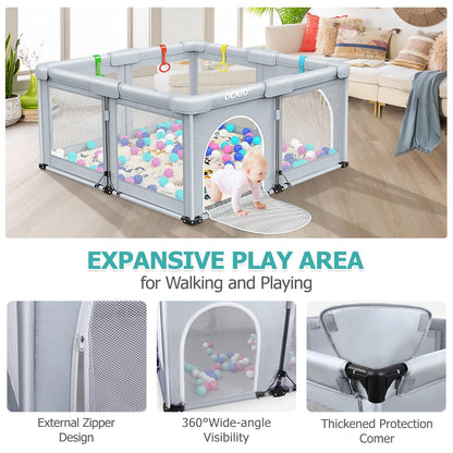 OCATO Baby Playpen with Mat: Foldable Playpen for Babies and Toddlers Play Pen Portable Playpens Fence Indoor Outdoor Kids Safety Area Play Yard with 50x50 Playpens Mat 4 Handlers 50 Balls (50" × 50")