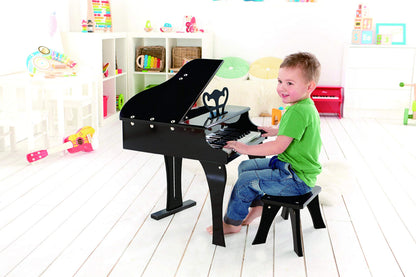 Hape Classic Grand Black Piano| Thirty Key Wooden Keyboard Musical Toy Set for Kids Age Year 3 and up