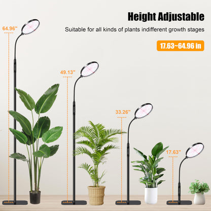 Hywyimlait Floor Grow Lights for Indoor Plants, Full Spectrum Plant Light with Stand for Growing Large Tall Plants, Grow Lamps with 4/8/12/18H Timer, 3 Light Modes, 10 Dimming,Height Adjustable, Black