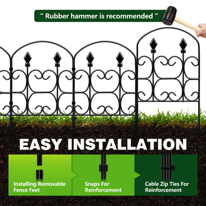 QIAOKAIYAN 24in(H) x 10.83ft(L) Decorative Garden Fence - Tall Garden Fence Animal Barrier 10 Pack Metal Fence Border Black No Dig Fence Panels Garden Fencing Border for Landscape Patio Yard Outdoor