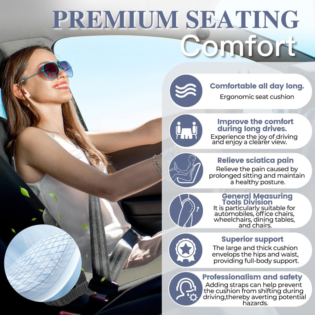 Mosxoed Memory Foam Seat Cushion for Sciatica & Back Pain Relief - Ergonomic Chair Pad with Adjustable Strap & Supportive Comfort Cover, Non-Slip for Car, Truck, Office Chair - Dark Gray&Light Gray