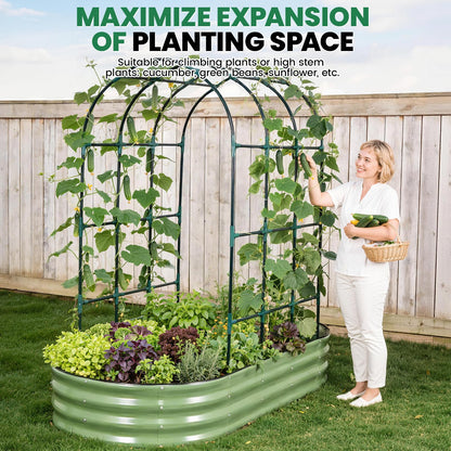VIREO GARDEN Galvanized Raised Garden Bed with Arched Trellis | 6x3x1FT Metal Raised Garden Beds Outdoor for Gardening Climbing Plant | Planter Box Outdoor with Gloves for Vegetable Flower, OliveGreen