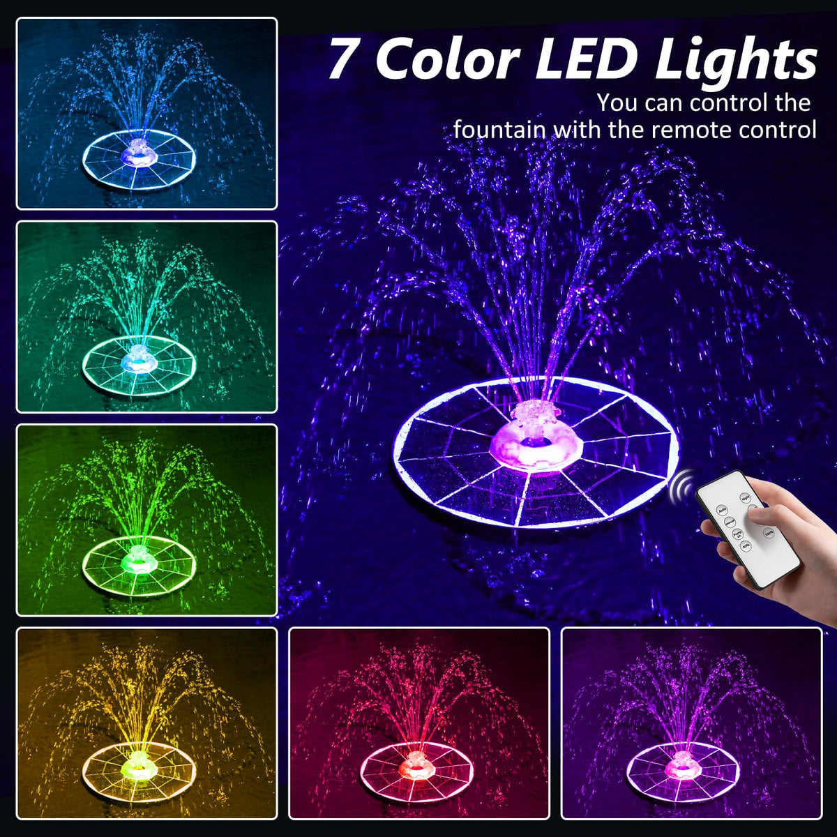 AISITIN 6.5W Solar Glass Panel Fountain, LED Colorful Lights & Remote Control, Rechargeable with Storage, Solar Powered Water Fountain Pump with Integrated Bracket for Bird Bath, Garden, Outdoor, Pond