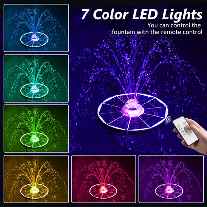 AISITIN 6.5W Solar Glass Panel Fountain, LED Colorful Lights & Remote Control, Rechargeable with Storage, Solar Powered Water Fountain Pump with Integrated Bracket for Bird Bath, Garden, Outdoor, Pond