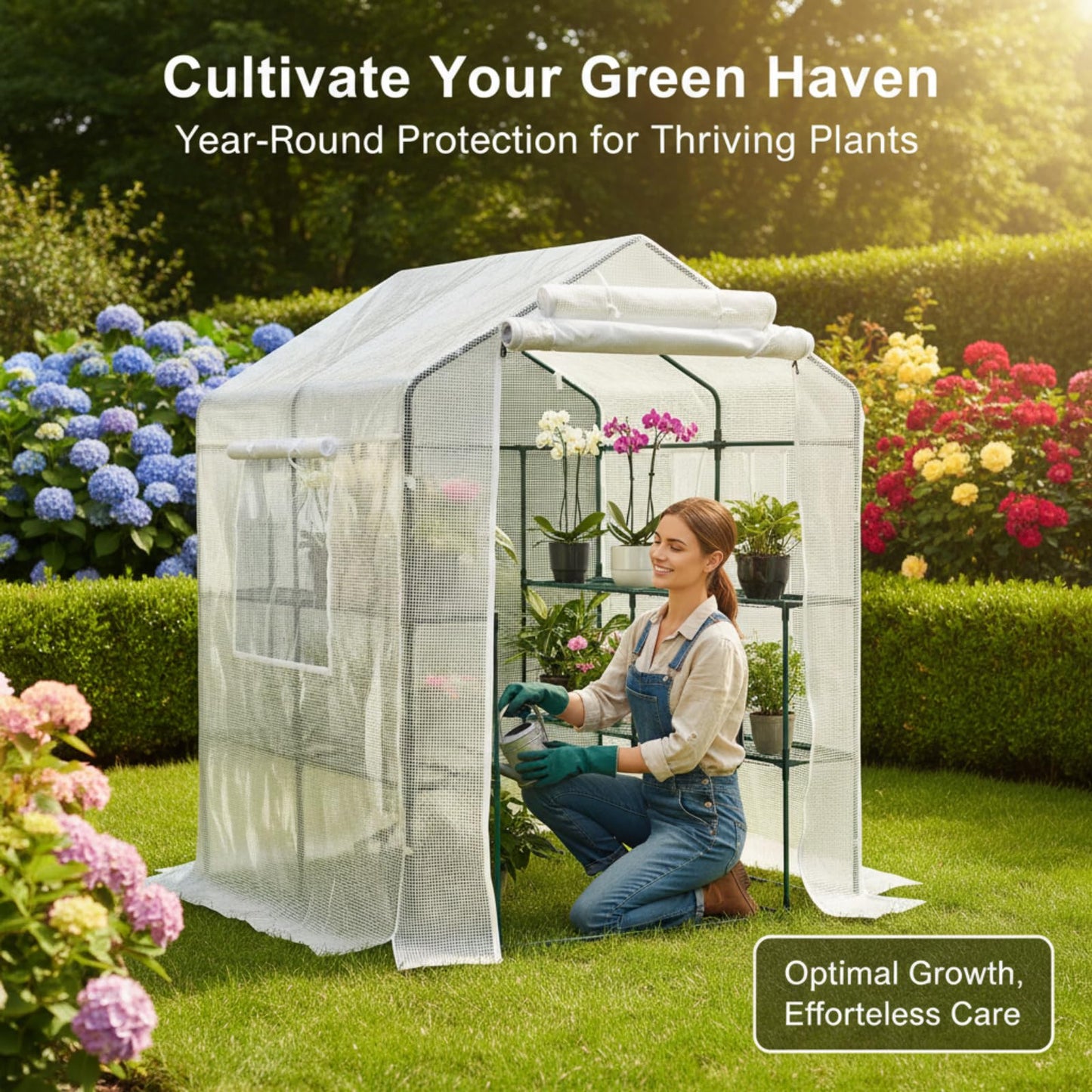 Solayis 56"×55"×74" Walk-in Garden Greenhouse | Thickened PE Cover & Heavy Duty Steel Frame | 3 Tiers 4 Shelves, Mesh Door & Windows | Portable for Indoor Outdoor Use (White)