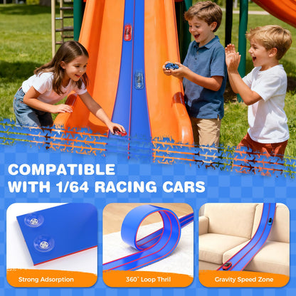 DKOXT 15 Ft Flexible Race Track for Kids, DIY Car Track Set with 2 Toy Cars & 3 Suction Cup Ramps, Easter Basket Stuffers for Teens & Boys Girls, Creative Easter Gifts for Kids, Blue