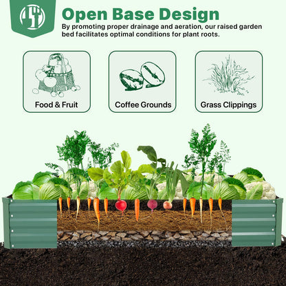 ONCEMORE Galvanized Raised Garden Bed for Vegetables Flowers Herbs, Metal Raised Garden Bed Kit with 2 PCS Tomato Cage, Gloves, Trellis Netting, Plant Labels, Plant Ties, Green 6×3×1FT