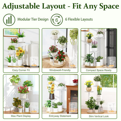 NQW 3 Tier Plant Stand Indoor Outdoor, Tall Metal Wood Shelf Corner Flower Pot Tiered Flower Pot Stands for Patio Garden Balcony Living Room Bedroom
